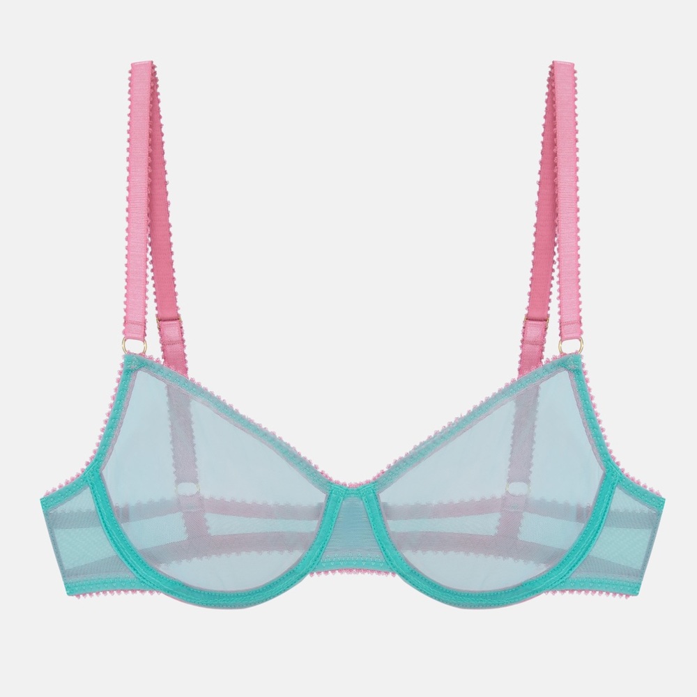 Dora Larsen Teal & Pink Tulle Linda Clean Underwire Bra - 34B